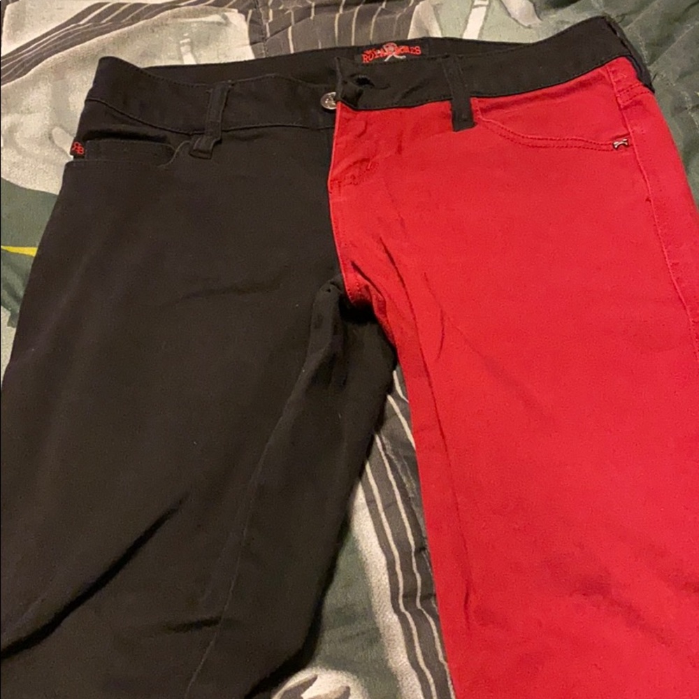 Royal Bones Split Black and Red Skinny Jeans